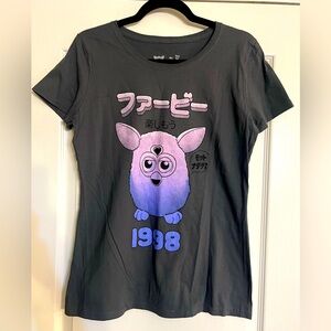 Furby Juniors Kawaii Boyfriend Fit T Shirt Gray Medium NWOT Goodie Two Sleeves